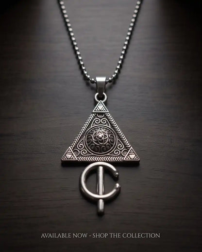 Geometric Occult Triangle and Cross Pendant Box Chain