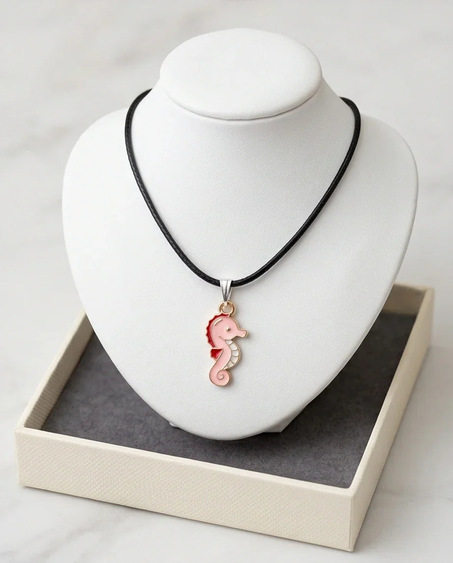 Pink Seahorse Enamel Pendant Necklace
