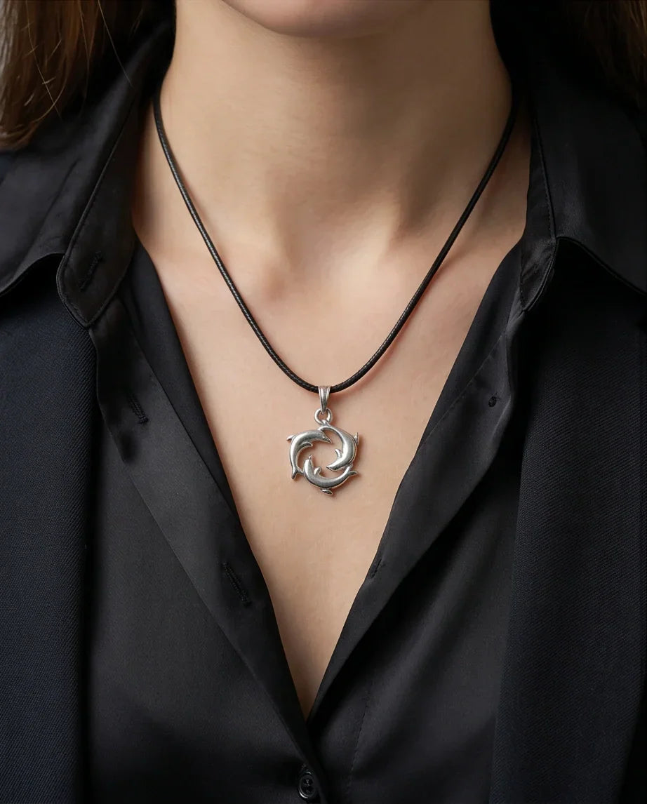Silver Dolphin Circle Necklace