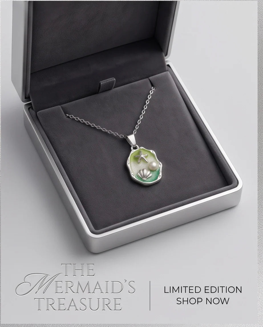 Silver Green Seashell Starfish Pearl Enamel Medallion Chain Necklace