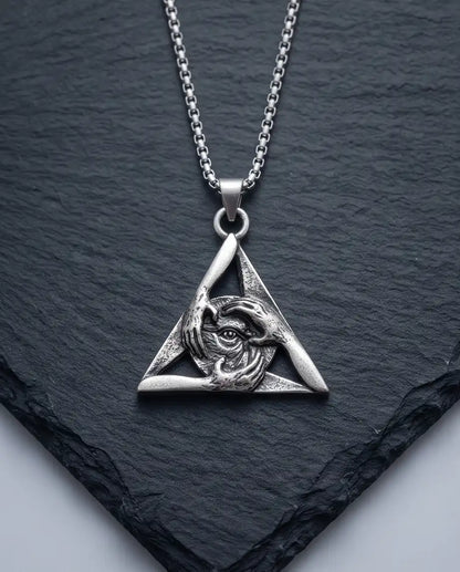 Gothic Triangle Creepy Hands Eye Pendant Box Chain