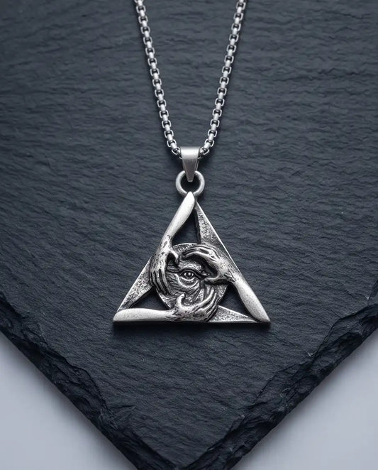 Gothic Triangle Creepy Hands Eye Pendant Box Chain