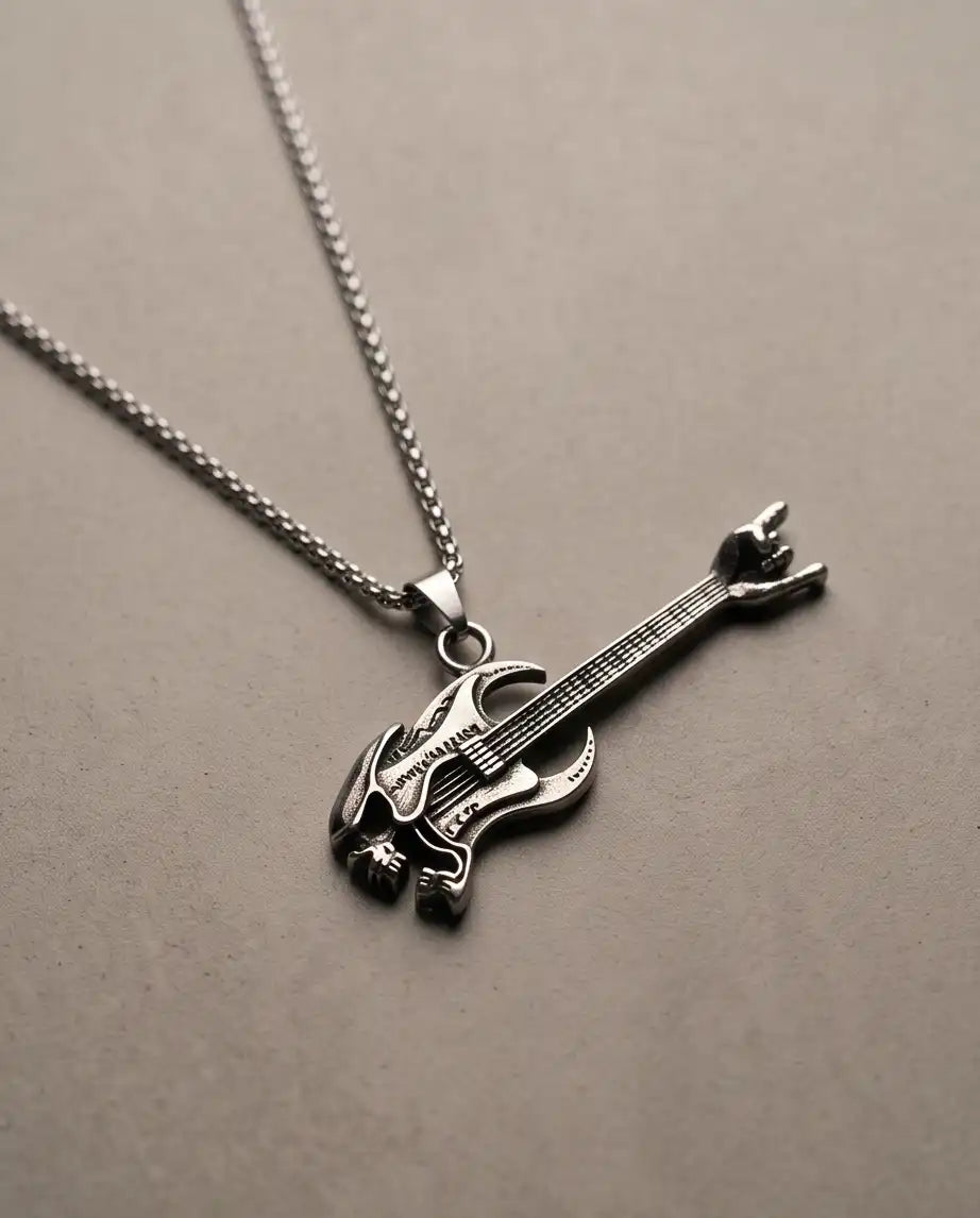 Rock Horns Electric Guitar Pendant Box Chain