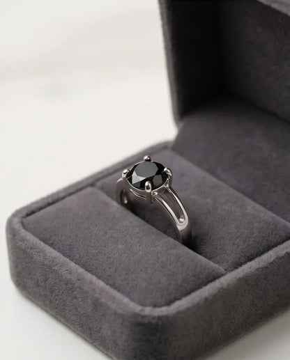 Sterling Silver Round-Cut Split Shank Black Onyx Ring