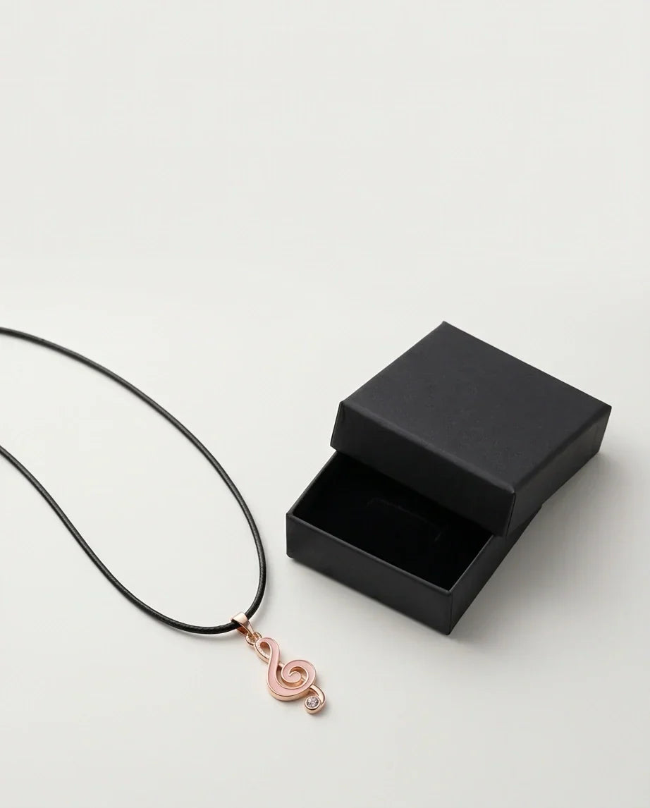 Rose Gold Pink Treble Clef Music Necklace