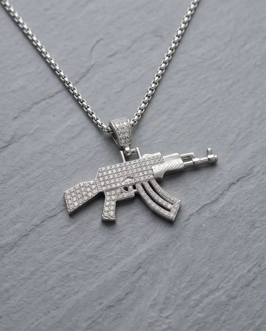 Iced AK-47 Rifle Pendant Box Chain