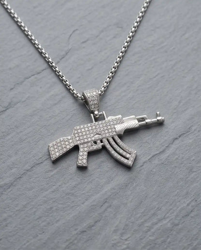 Iced AK-47 Rifle Pendant Box Chain