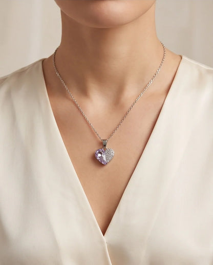 Silver Amethyst Heart Pavé Pendant Necklace