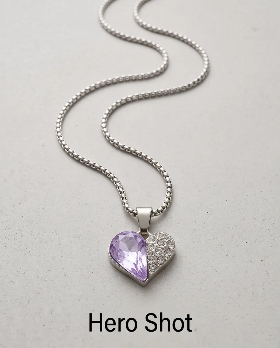 Silver Amethyst Heart Pavé Pendant Necklace