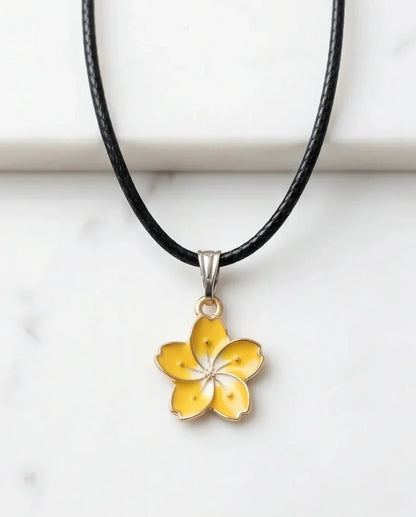 Mellow Yellow Cherry Blossom Enamel Pendant Necklace