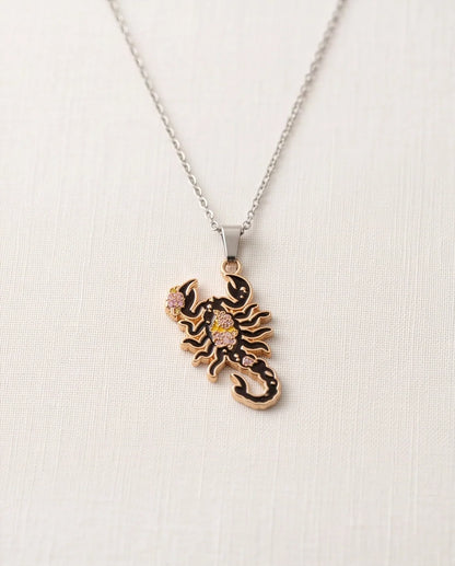 Gold Floral Scorpion Enamel Chain Necklace