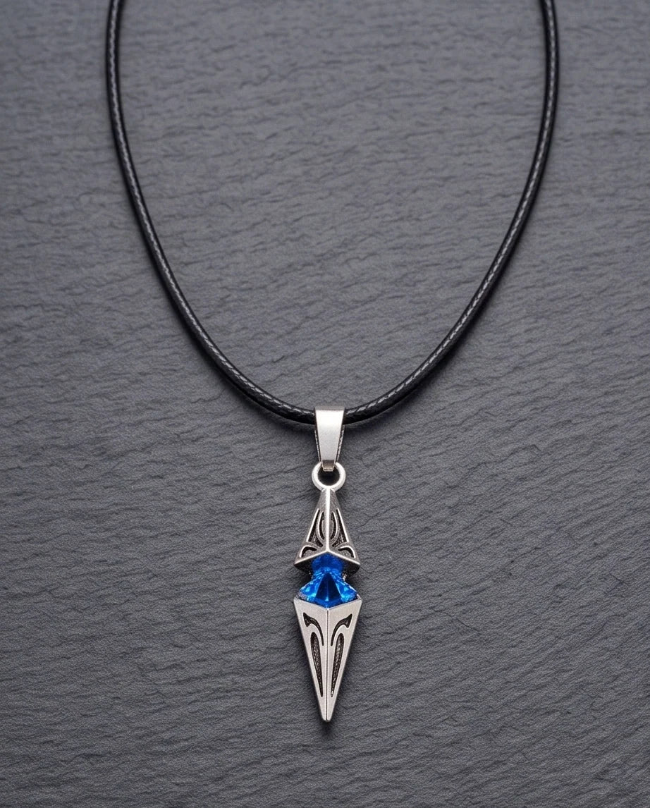 Silver Sapphire Pointed Pendulum Cage Pendant Necklace