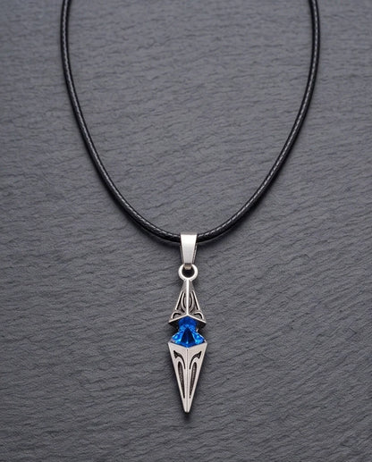 Silver Sapphire Pointed Pendulum Cage Pendant Necklace