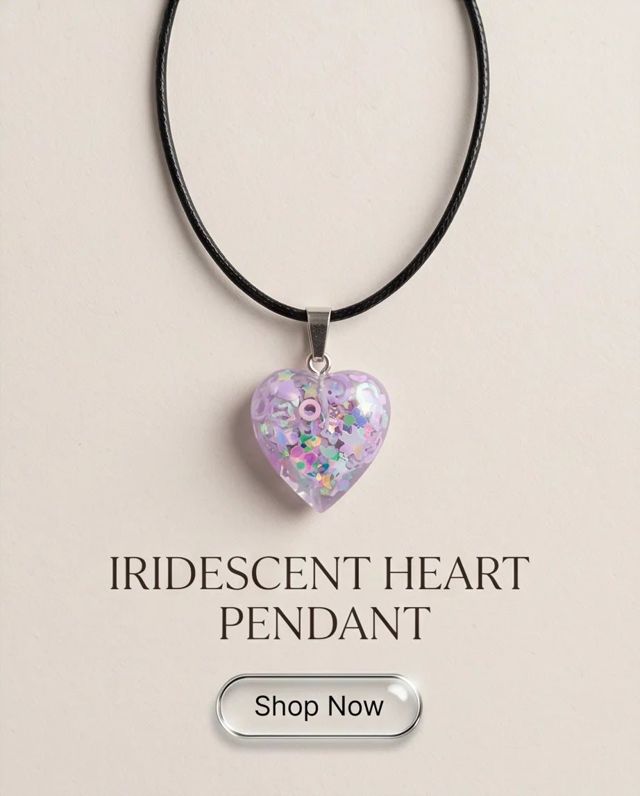 Silver Lavender Glitter Heart Resin Pendant Necklace