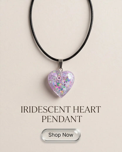 Silver Lavender Glitter Heart Resin Pendant Necklace