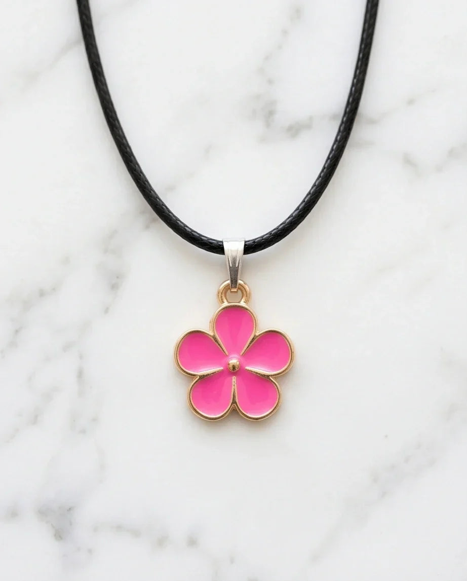 Gold and Pink Flower Pendant Necklace