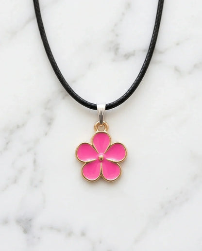 Gold and Pink Flower Pendant Necklace