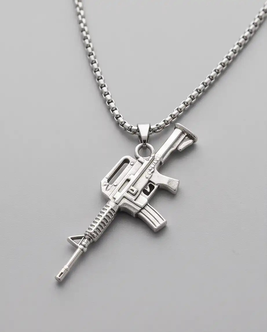 Retro Assault Rifle Weapon Pendant Box Chain