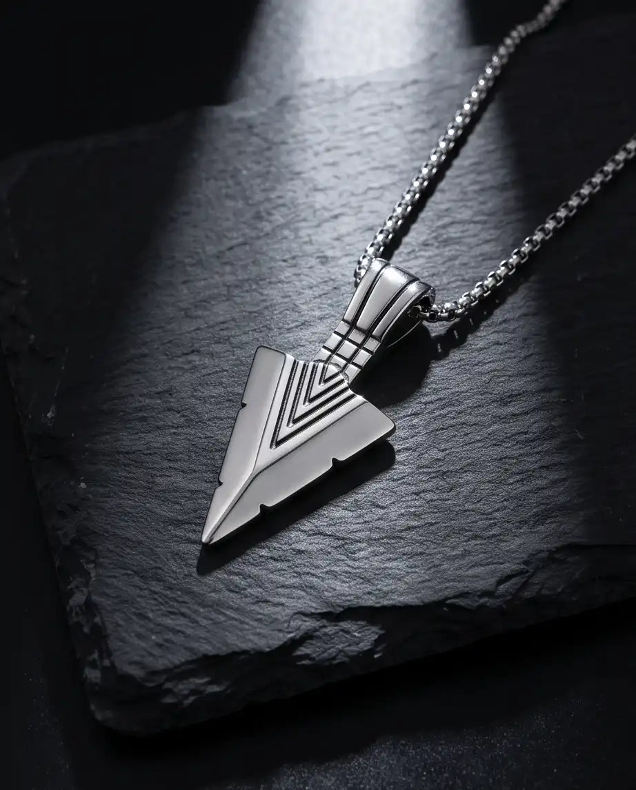 Geometric Arrowhead Pendant Silver Box Chain Necklace