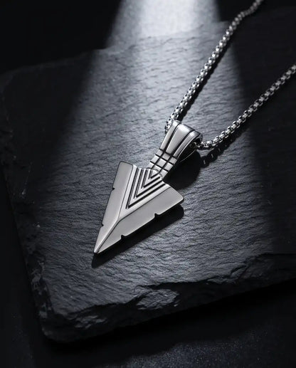 Geometric Arrowhead Pendant Silver Box Chain Necklace