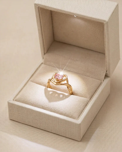 Gold Pink Tourmaline Heart Openwork Ring