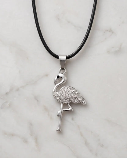 Silver Crystal Paved Flamingo Pendant Necklace