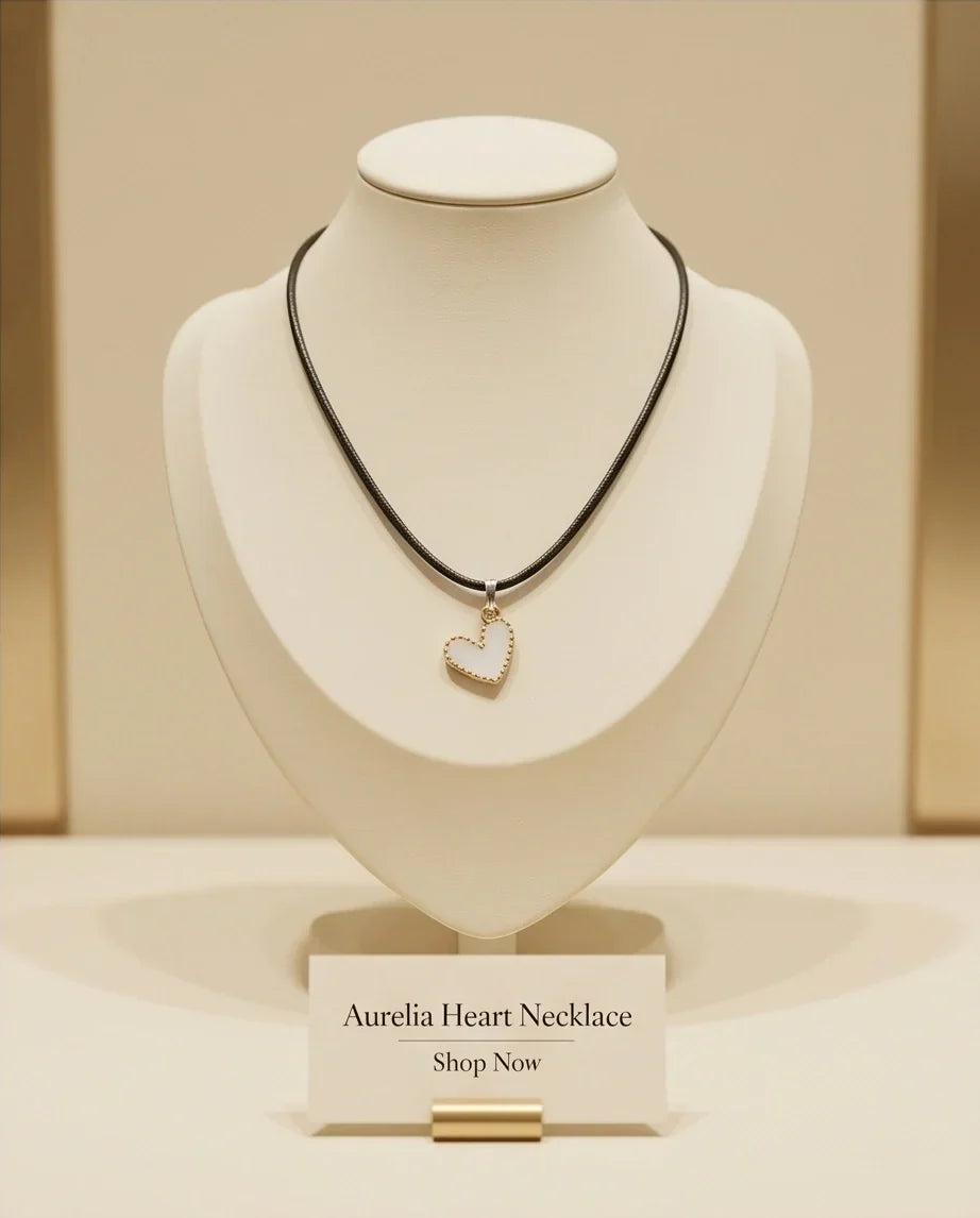 Gold and White Beaded Heart Necklace