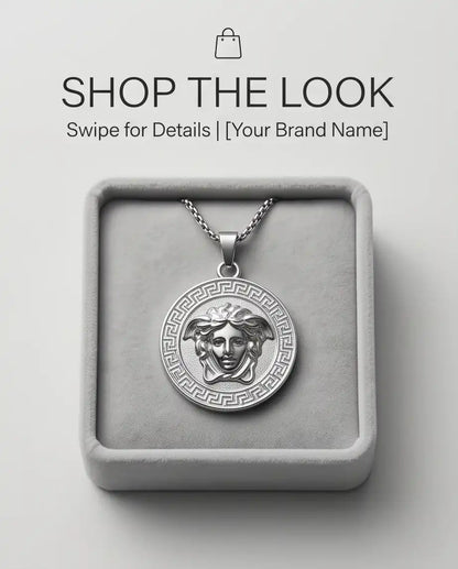 Greek Medusa Gorgon Medallion Pendant Box Chain