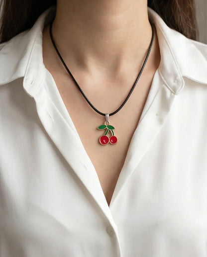 Gold and Red Cherries Pendant Necklace