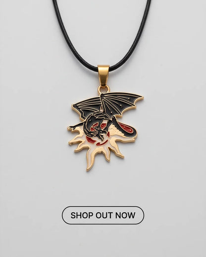 Gold Celestial Sun Dragon Enamel Pendant Necklace
