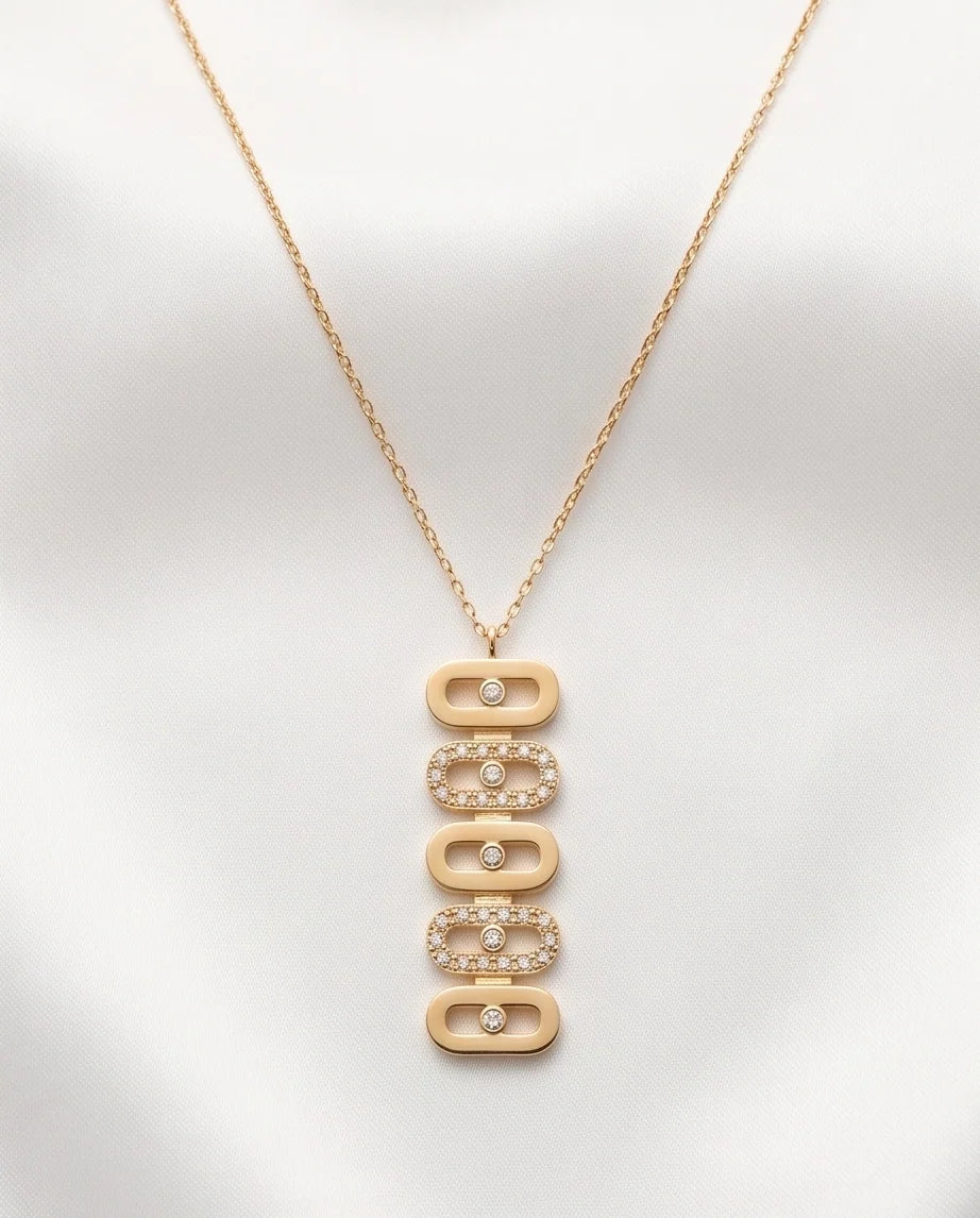 Gold Multi-Link Crystal Pendant Necklace