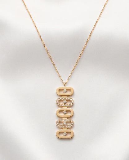Gold Multi-Link Crystal Pendant Necklace