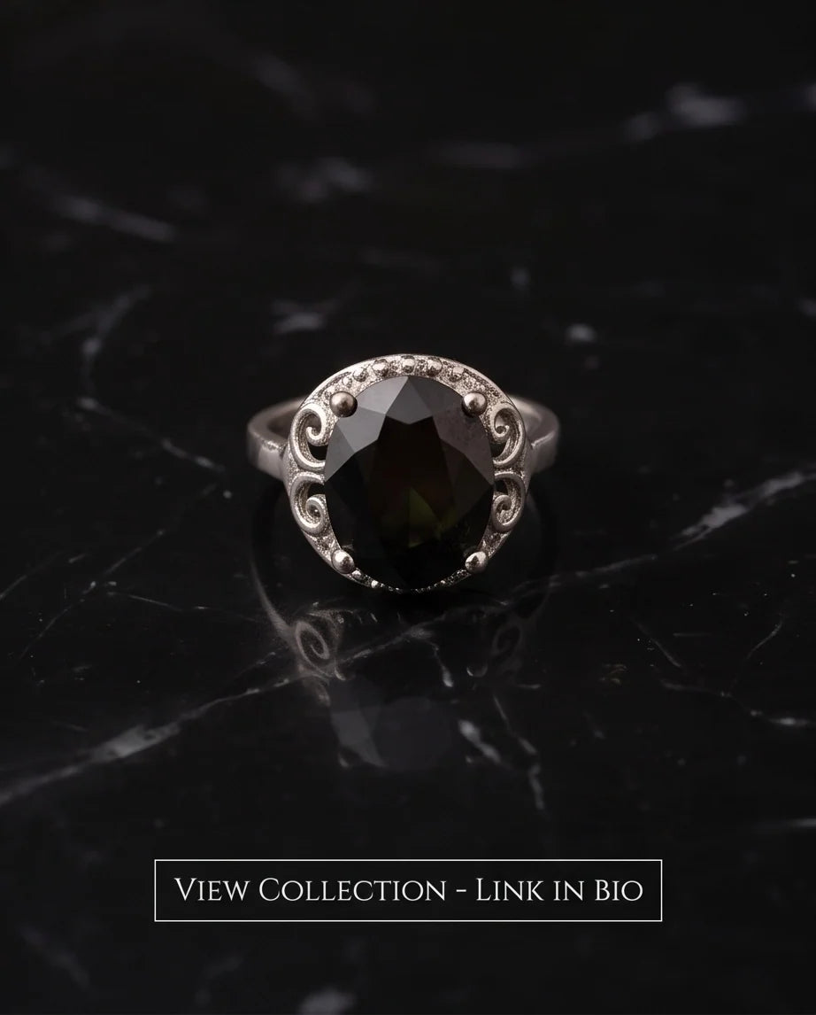 Silver Oval Onyx Filigree Solitaire Ring
