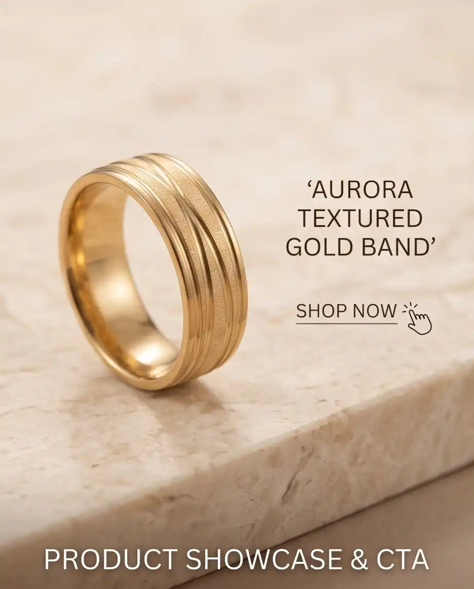 Gold-Tone Textured Diagonal Groove Band Ring