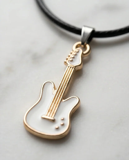 Gold and White Electric Guitar Necklace