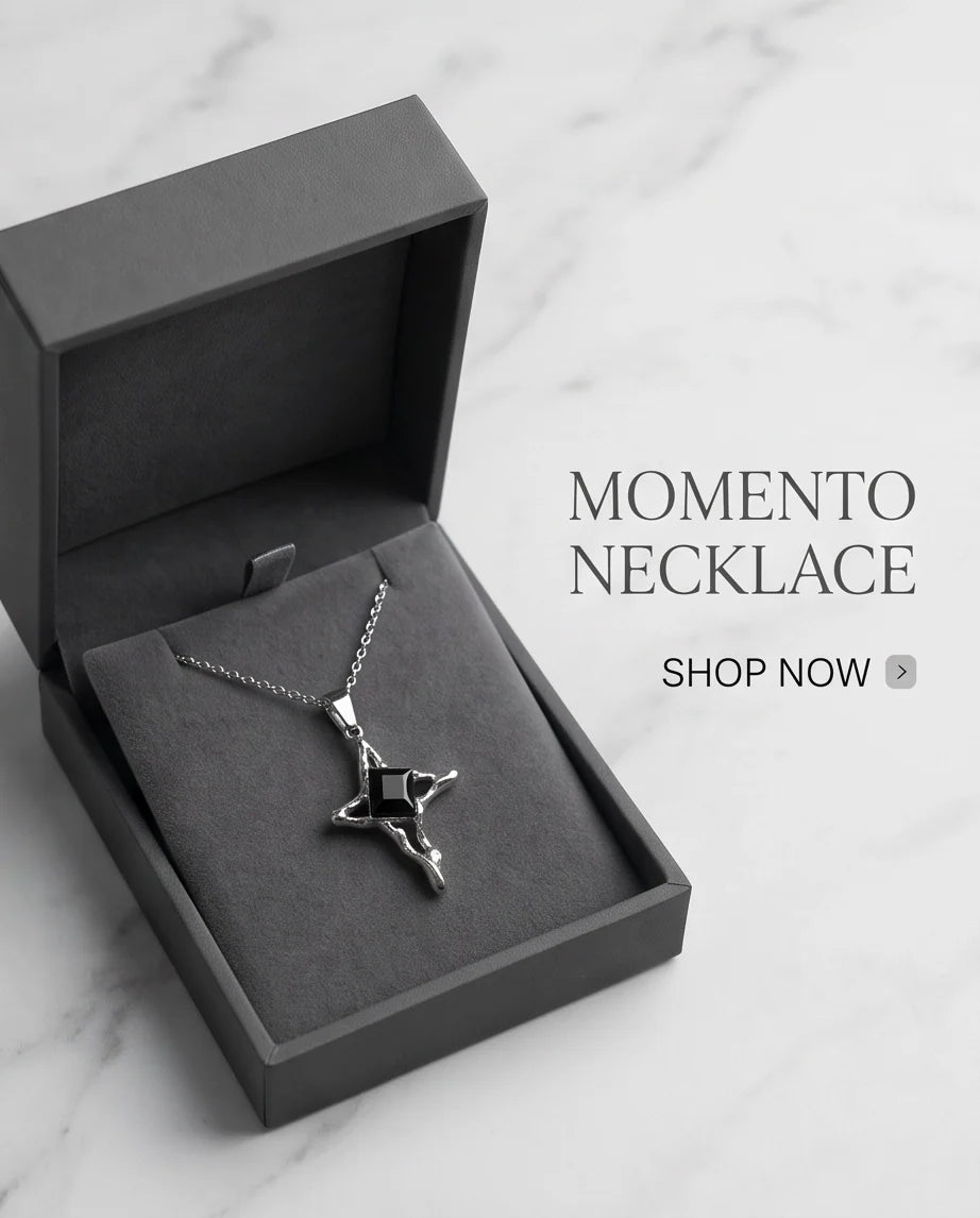 Silver Black Gemstone Gothic Cross Pendant Necklace