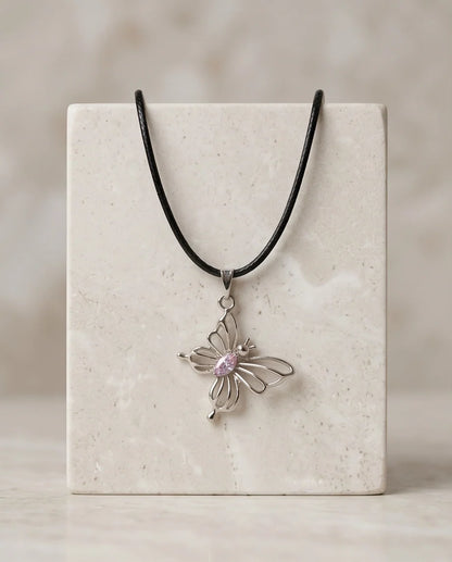 Openwork Butterfly Gemstone Cord Necklace