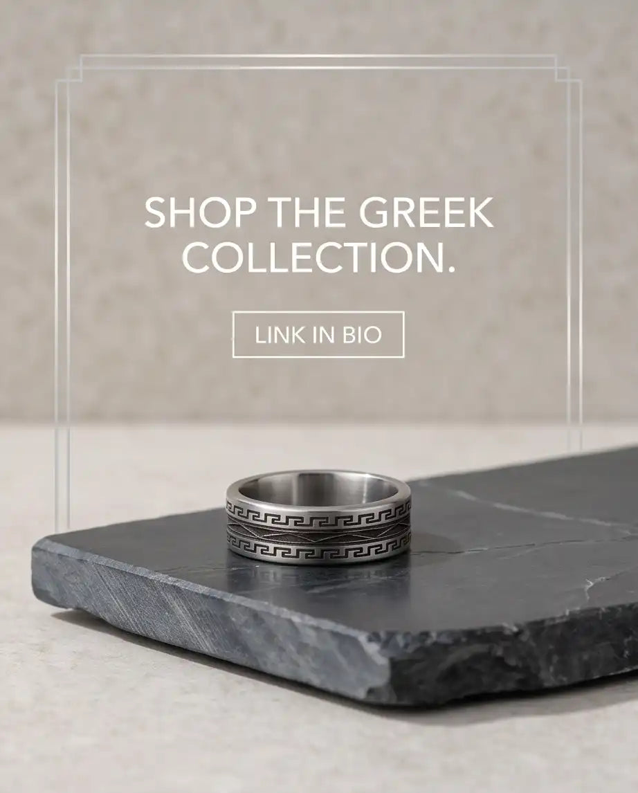 Greek Key Meander Texture Band Ring