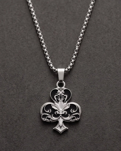 Silver Filigree Ace of Clubs Pendant Necklace