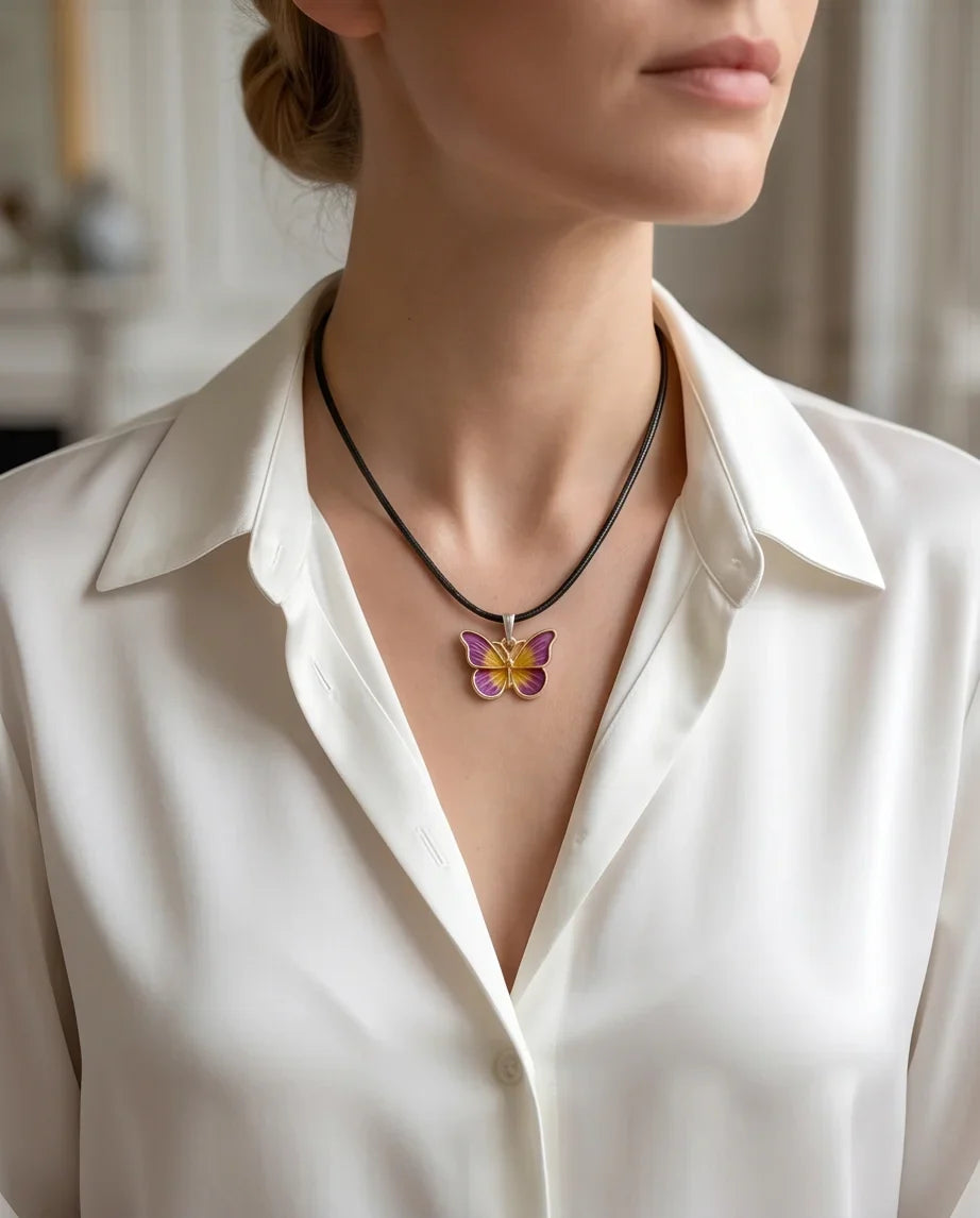 Purple & Gold Butterfly Pendant Necklace