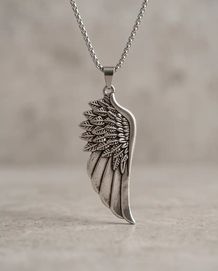 Antiqued Angel Wing Pendant Box Chain