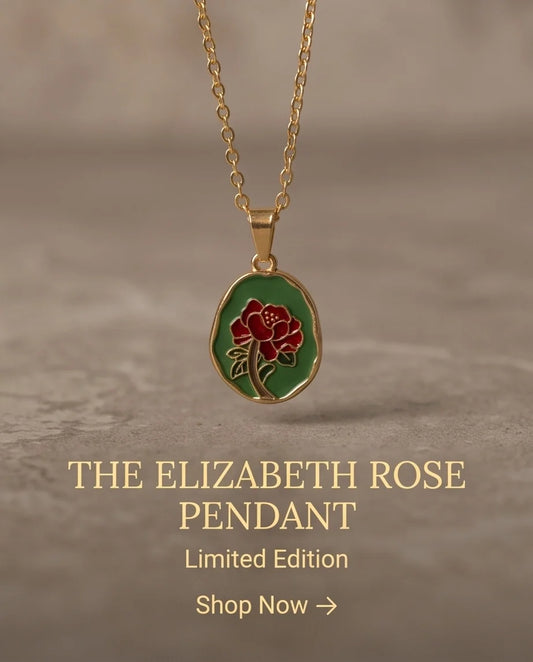 Gold Red Rose Enamel Medallion Chain Necklace