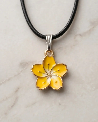 Mellow Yellow Cherry Blossom Enamel Pendant Necklace