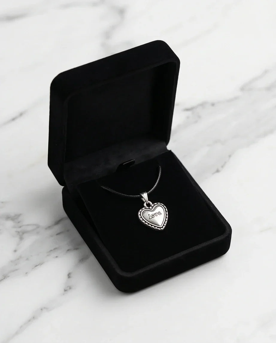 Silver Beaded Edge Love Heart Necklace