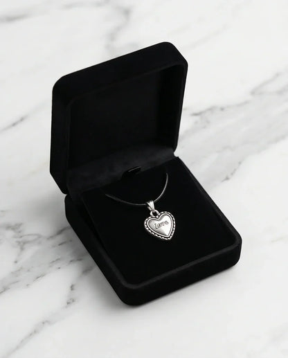 Silver Beaded Edge Love Heart Necklace