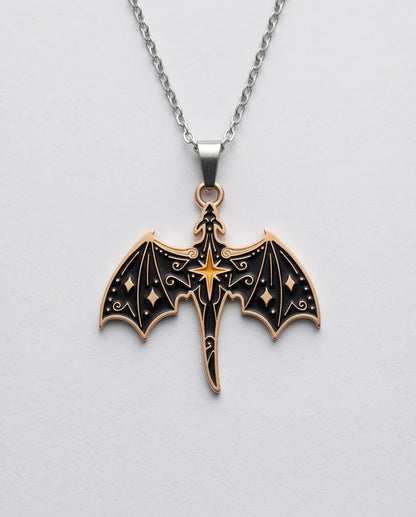 Gold Celestial Bat Enamel Pendant Necklace