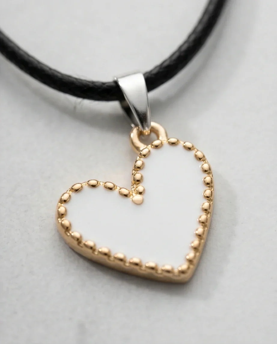 Gold and White Beaded Heart Necklace
