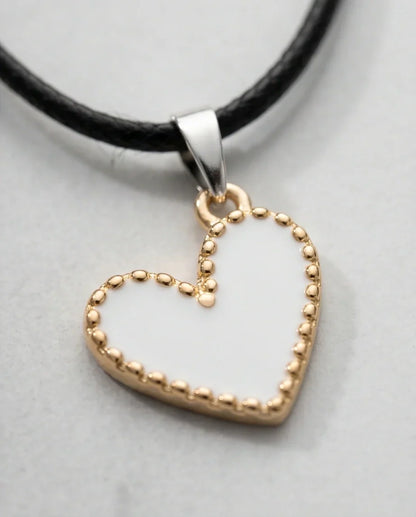 Gold and White Beaded Heart Necklace