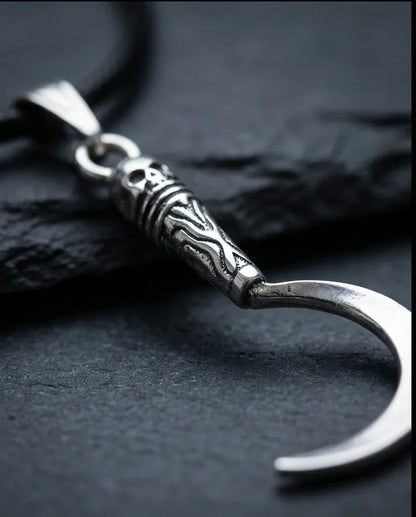 The Reaper's Crescent: Gothic Skull Sickle Pendant Necklace