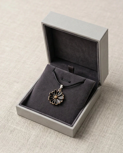 Gold and Black Sunflower Pendant Necklace